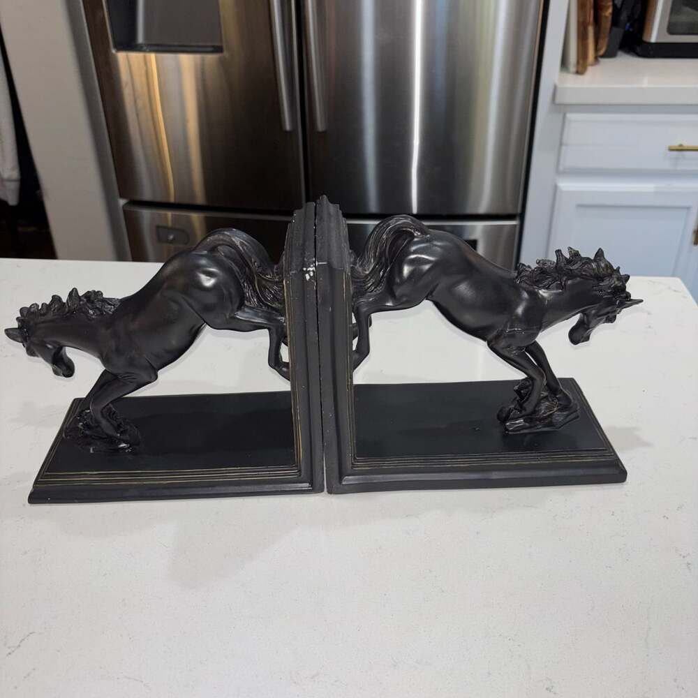 Vintage Black Resin Bucking Horse Bookends